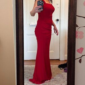 Red elegant ruched Adriana Papel formal gown